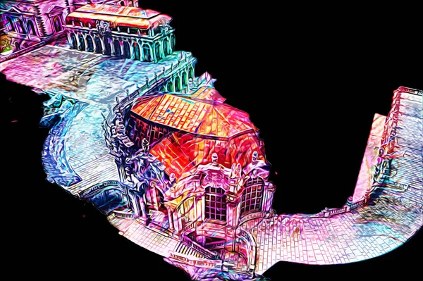 Zwinger Sarayı, sanat galerisi ve müzesi Dresden, Almanya 'da, sanat illüstrasyonu antika eskiz