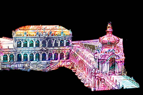 Zwinger Sarayı, sanat galerisi ve müzesi Dresden, Almanya 'da, sanat illüstrasyonu antika eskiz