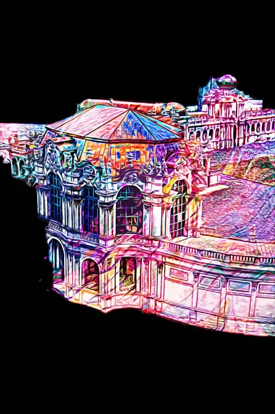 Zwinger Sarayı, sanat galerisi ve müzesi Dresden, Almanya 'da, sanat illüstrasyonu antika eskiz