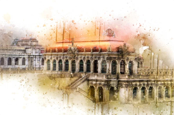 Zwinger Sarayı, sanat galerisi ve müzesi Dresden, Almanya 'da, sanat illüstrasyonu antika eskiz