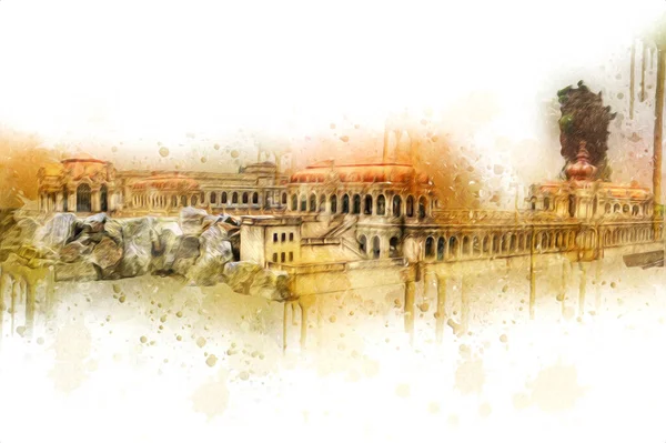 Zwinger Sarayı, sanat galerisi ve müzesi Dresden, Almanya 'da, sanat illüstrasyonu antika eskiz