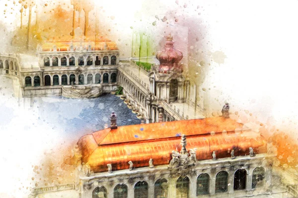 Zwinger Sarayı, sanat galerisi ve müzesi Dresden, Almanya 'da, sanat illüstrasyonu antika eskiz