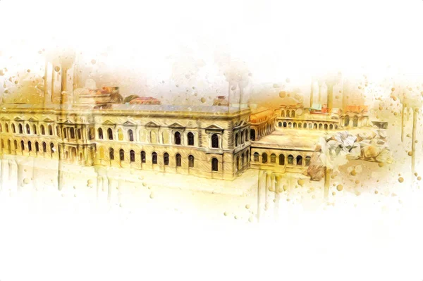 Zwinger Sarayı, sanat galerisi ve müzesi Dresden, Almanya 'da, sanat illüstrasyonu antika eskiz