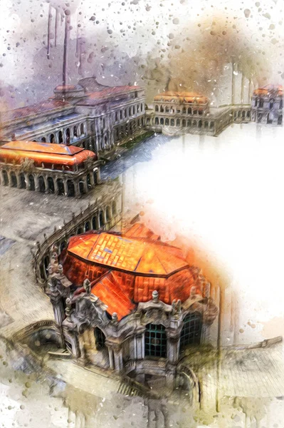 Zwinger Sarayı, sanat galerisi ve müzesi Dresden, Almanya 'da, sanat illüstrasyonu antika eskiz