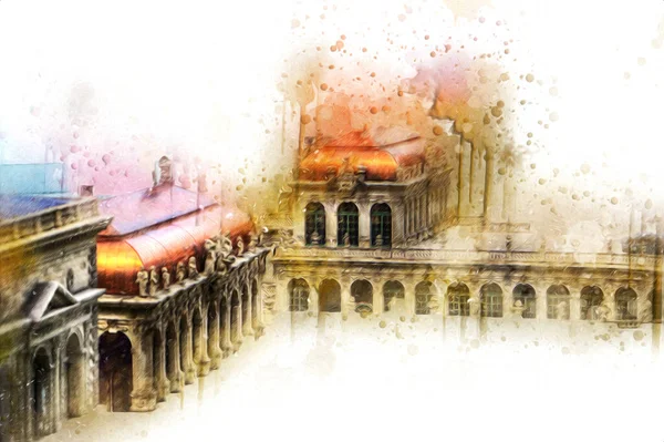 Zwinger Sarayı, sanat galerisi ve müzesi Dresden, Almanya 'da, sanat illüstrasyonu antika eskiz