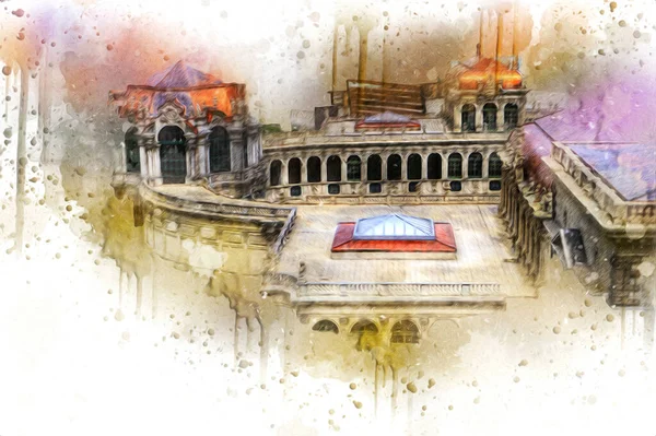 Zwinger Sarayı, sanat galerisi ve müzesi Dresden, Almanya 'da, sanat illüstrasyonu antika eskiz