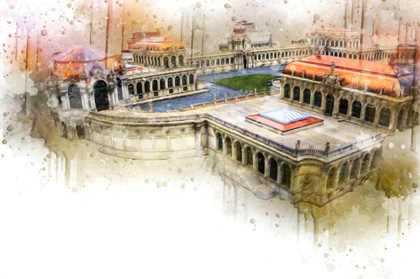 Zwinger Sarayı, sanat galerisi ve müzesi Dresden, Almanya 'da, sanat illüstrasyonu antika eskiz