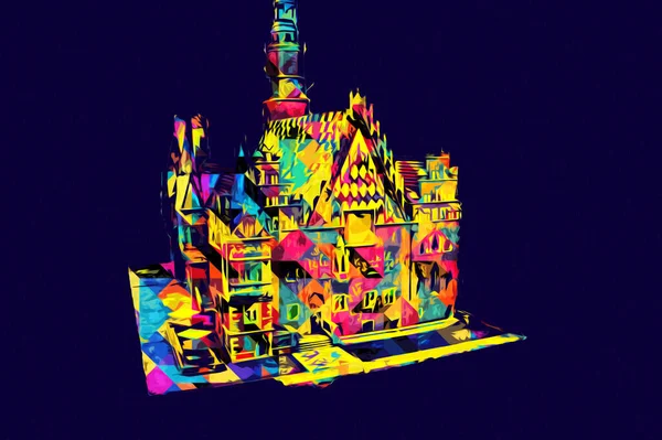 Belediyesi, Wroclaw, Polonya 'lı eski şehir meydanı, sanat illüstrasyonları antika eskizler