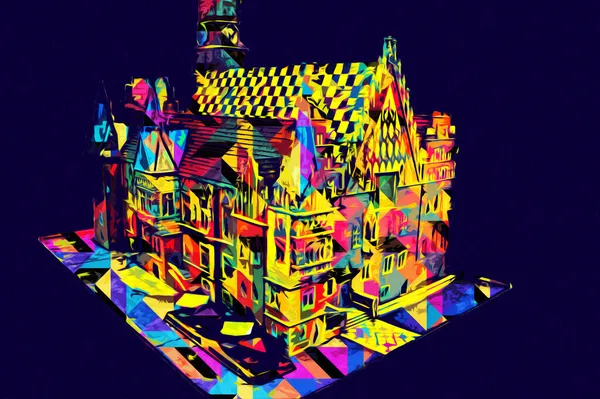 Belediyesi, Wroclaw, Polonya 'lı eski şehir meydanı, sanat illüstrasyonları antika eskizler