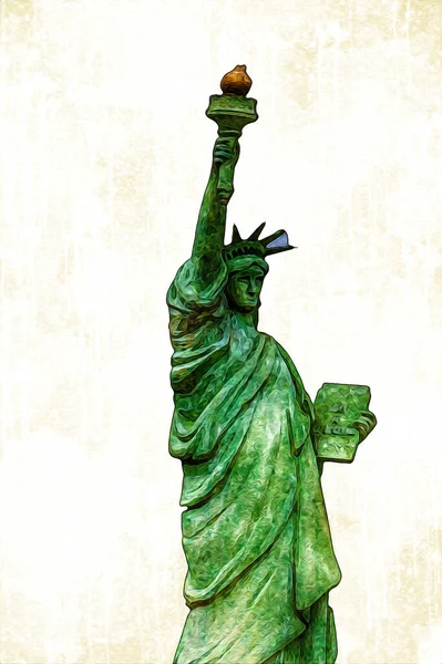 Estatua Libertad Sobre Escena Del Paisaje Urbano Nueva York Junto — Foto de Stock
