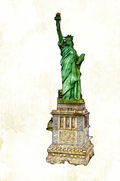 Estatua Libertad Sobre Escena Del Paisaje Urbano Nueva York Junto — Foto de Stock