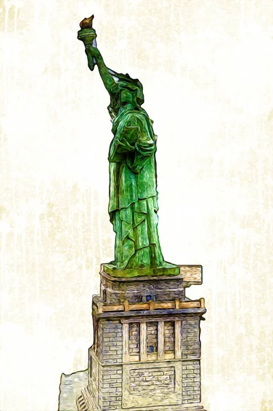 Estátua Liberdade Sobre Cena Lado Rio Cityscape Nova Iorque Cujo — Fotografia de Stock