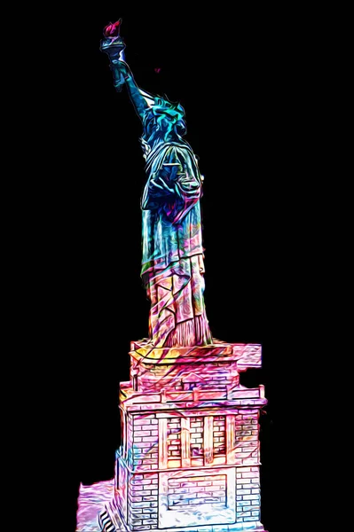 Statue Liberté Sur Scène New York Paysage Urbain Côté Rivière — Photo
