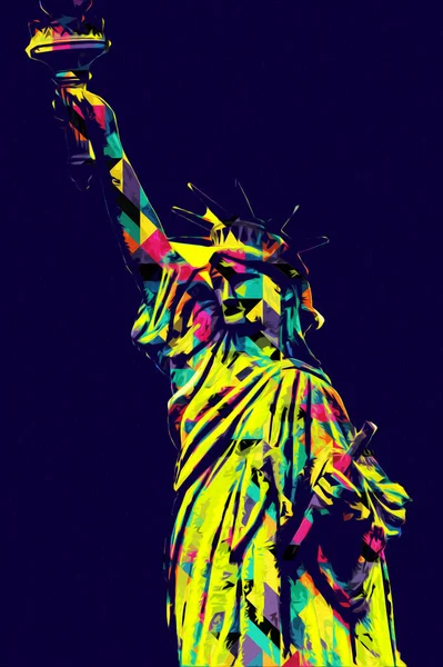 Het Vrijheidsbeeld Boven Scene New York Stadsgezicht Rivier Kant Die — Stockfoto