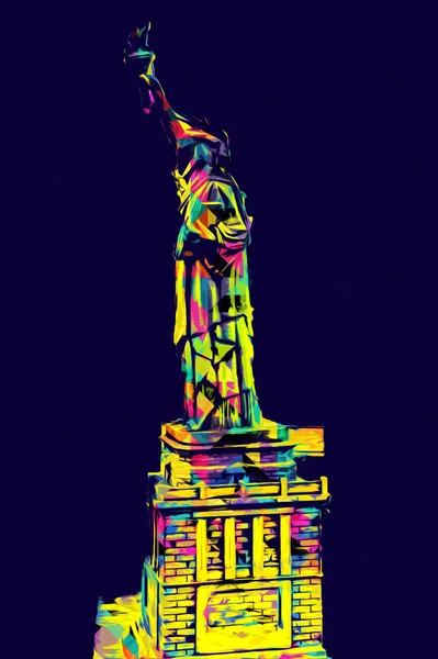 Statue Liberté Sur Scène New York Paysage Urbain Côté Rivière — Photo