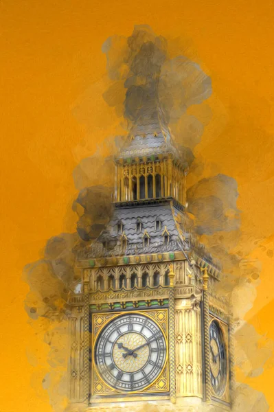 Londra 'nın büyük Ben sanat eseri çizimi, çizim, eğlenceli tasarım, antika retro