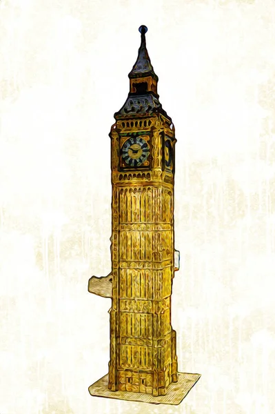 London Big Ben Art Zeichnung Skizze Illustration Spaß Design Vintage — Stockfoto