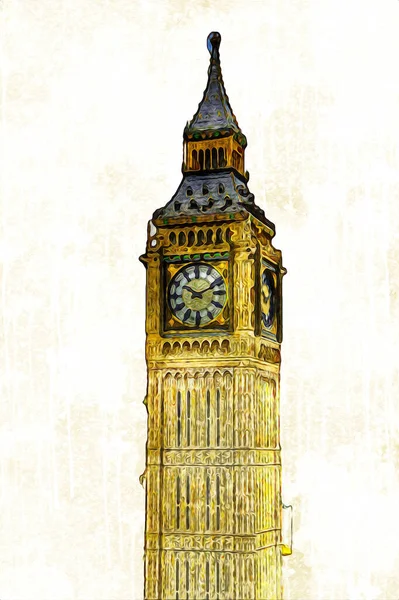Londra 'nın büyük Ben sanat eseri çizimi, çizim, eğlenceli tasarım, antika retro