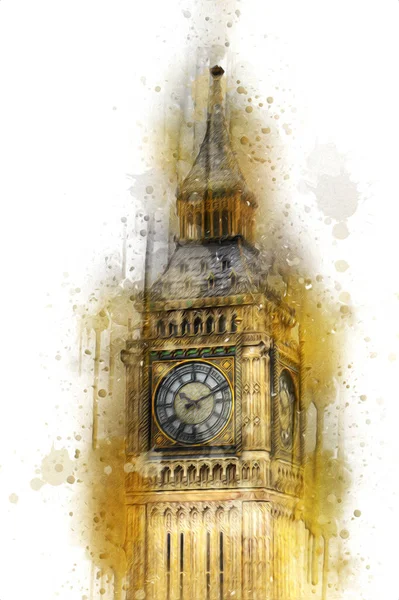 Londra 'nın büyük Ben sanat eseri çizimi, çizim, eğlenceli tasarım, antika retro