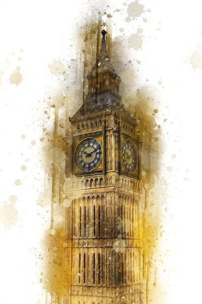 Londra 'nın büyük Ben sanat eseri çizimi, çizim, eğlenceli tasarım, antika retro