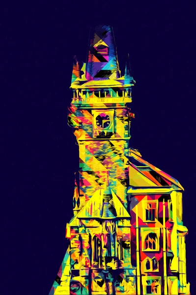 Prag 'daki eski şehir meydanı, Çek Cumhuriyeti, sanat illüstrasyonu antika eskiz