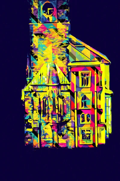 Prag 'daki eski şehir meydanı, Çek Cumhuriyeti, sanat illüstrasyonu antika eskiz