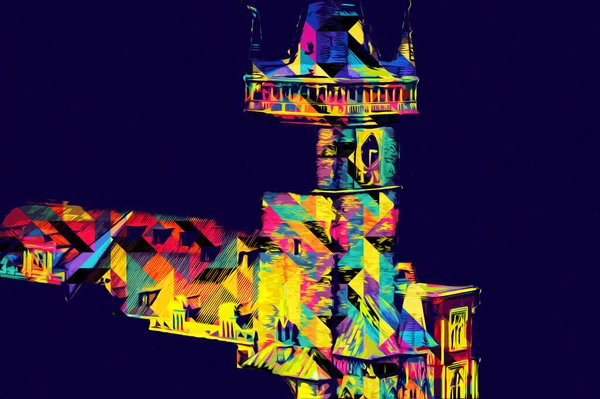 Prag 'daki eski şehir meydanı, Çek Cumhuriyeti, sanat illüstrasyonu antika eskiz