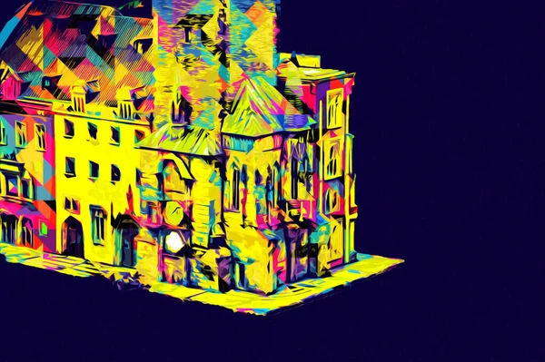 Prag 'daki eski şehir meydanı, Çek Cumhuriyeti, sanat illüstrasyonu antika eskiz