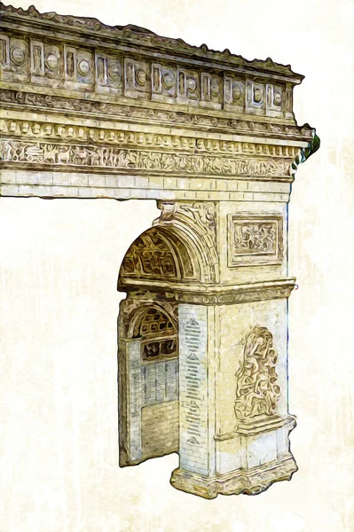 Arc de Triomphe du Carrousel, Atlıkarınca Meydanı 'nda bulunan bir zafer kemeridir. Paris 'in şehri. Paris 'in mimarisi ve simgeleri, sanat, çizim, retro, vintage, antika, skeç.