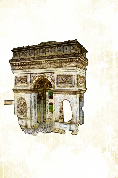 Arc de Triomphe du Carrousel, Atlıkarınca Meydanı 'nda bulunan bir zafer kemeridir. Paris 'in şehri. Paris 'in mimarisi ve simgeleri, sanat, çizim, retro, vintage, antika, skeç.