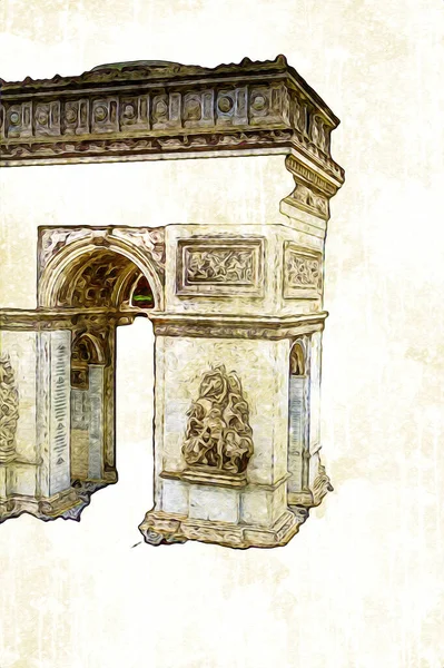 Arc de Triomphe du Carrousel, Atlıkarınca Meydanı 'nda bulunan bir zafer kemeridir. Paris 'in şehri. Paris 'in mimarisi ve simgeleri, sanat, çizim, retro, vintage, antika, skeç.