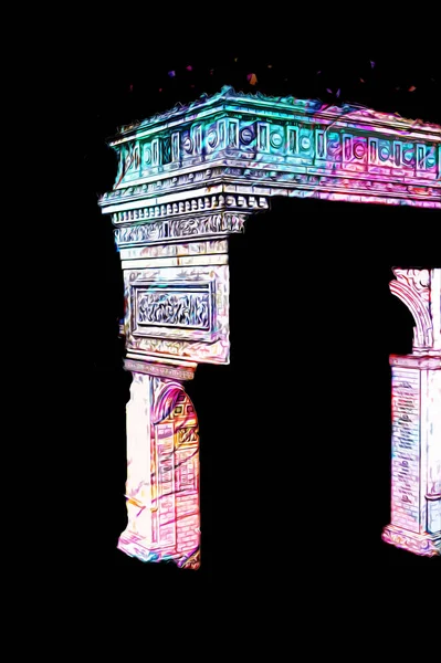 Arc de Triomphe du Carrousel, Atlıkarınca Meydanı 'nda bulunan bir zafer kemeridir. Paris 'in şehri. Paris 'in mimarisi ve simgeleri, sanat, çizim, retro, vintage, antika, skeç.