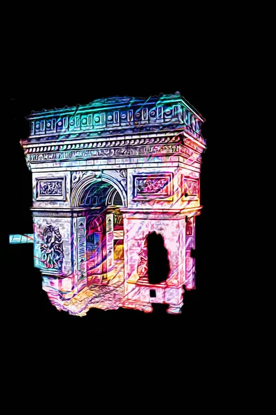 Arc de Triomphe du Carrousel, Atlıkarınca Meydanı 'nda bulunan bir zafer kemeridir. Paris 'in şehri. Paris 'in mimarisi ve simgeleri, sanat, çizim, retro, vintage, antika, skeç.