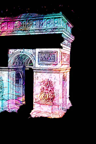 Arc de Triomphe du Carrousel, Atlıkarınca Meydanı 'nda bulunan bir zafer kemeridir. Paris 'in şehri. Paris 'in mimarisi ve simgeleri, sanat, çizim, retro, vintage, antika, skeç.