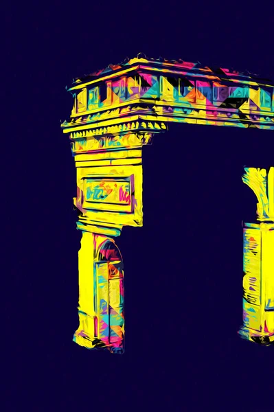 Arc de Triomphe du Carrousel, Atlıkarınca Meydanı 'nda bulunan bir zafer kemeridir. Paris 'in şehri. Paris 'in mimarisi ve simgeleri, sanat, çizim, retro, vintage, antika, skeç.