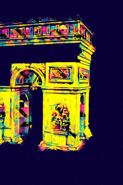 Arc de Triomphe du Carrousel, Atlıkarınca Meydanı 'nda bulunan bir zafer kemeridir. Paris 'in şehri. Paris 'in mimarisi ve simgeleri, sanat, çizim, retro, vintage, antika, skeç.