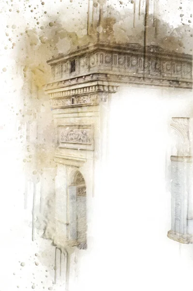 Arc de Triomphe du Carrousel, Atlıkarınca Meydanı 'nda bulunan bir zafer kemeridir. Paris 'in şehri. Paris 'in mimarisi ve simgeleri, sanat, çizim, retro, vintage, antika, skeç.