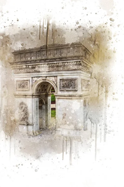 Arc de Triomphe du Carrousel, Atlıkarınca Meydanı 'nda bulunan bir zafer kemeridir. Paris 'in şehri. Paris 'in mimarisi ve simgeleri, sanat, çizim, retro, vintage, antika, skeç.