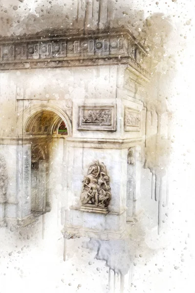 Arc de Triomphe du Carrousel, Atlıkarınca Meydanı 'nda bulunan bir zafer kemeridir. Paris 'in şehri. Paris 'in mimarisi ve simgeleri, sanat, çizim, retro, vintage, antika, skeç.