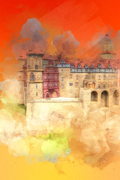 Ksiaz Castle Poland silesia art retro photography vintage old aerial. view