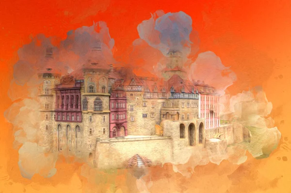 Ksiaz Castle Poland silesia art retro photography vintage old aerial. view