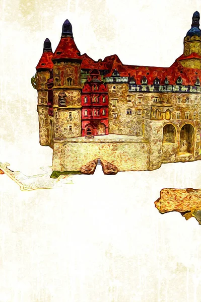 Ksiaz Castle Poland silesia art retro photography vintage old aerial. view