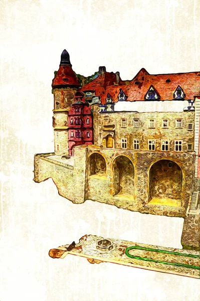 Ksiaz Castle Poland silesia art retro photography vintage old aerial. view