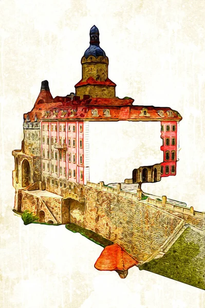 Ksiaz Castle Poland silesia art retro photography vintage old aerial. view