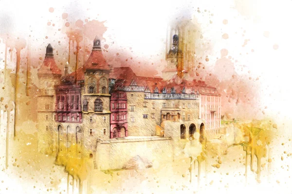 Ksiaz Castle Poland silesia art retro photography vintage old aerial. view