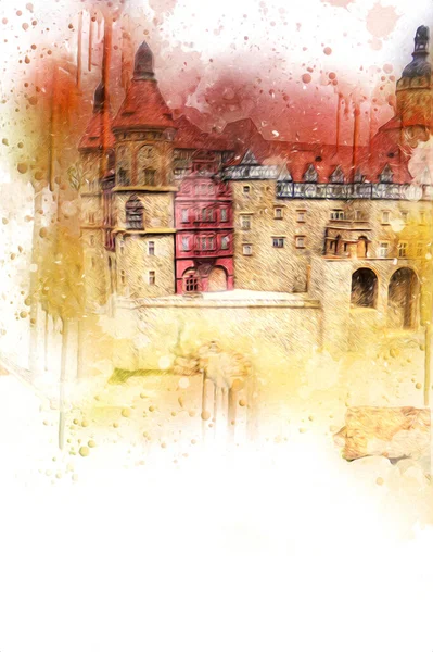 Ksiaz Castle Poland silesia art retro photography vintage old aerial. view