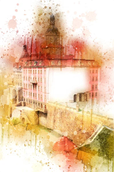 Ksiaz Castle Poland silesia art retro photography vintage old aerial. view