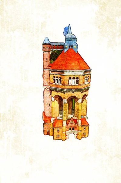 The water tower at Sudecka Street in Wroclaw, 63 meters high, designed by Karl Klimm. Built 1904-1905, situated in Borek, the district of Krzyki, Wroclaw, Poland.