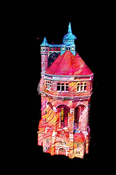 The water tower at Sudecka Street in Wroclaw, 63 meters high, designed by Karl Klimm. Built 1904-1905, situated in Borek, the district of Krzyki, Wroclaw, Poland.