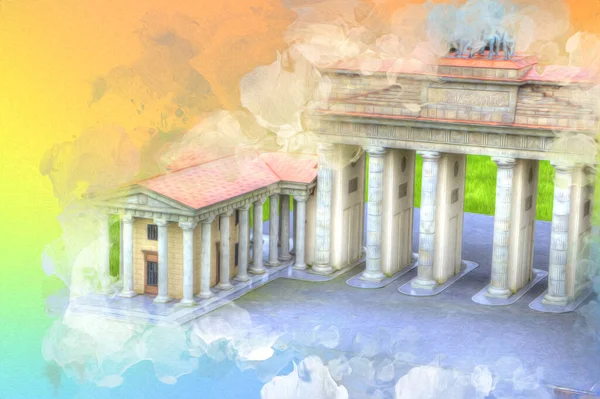 Branderburger Tor, Berlin, Germany, gate, art illustration retro vintage antique sketch